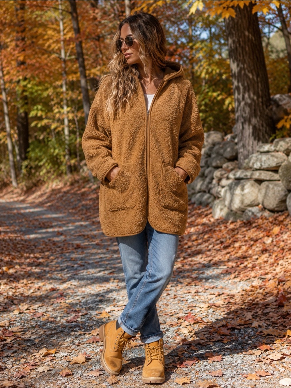 Joie Hooded Teddy Coat in Camel Brown